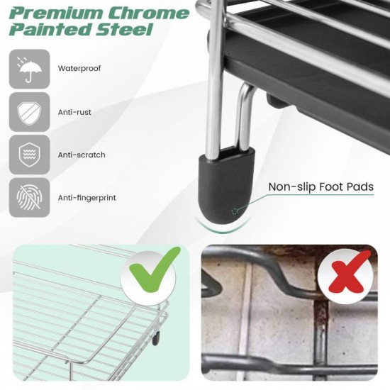 Honhorrs Two-Tier Dish Rack, Extendable Sink-Fitting Upper Level with Drainboard and Rotating Spout