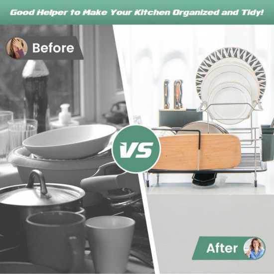 Honhorrs Two-Tier Dish Rack, Extendable Sink-Fitting Upper Level with Drainboard and Rotating Spout