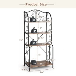 Honhorrs 4-Tier Open Kitchen Baker's Rack with X-Shaped Frame Brace for Appliances and Dinnerware