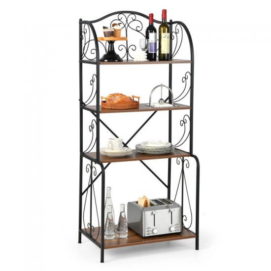 Honhorrs 4-Tier Open Kitchen Baker's Rack with X-Shaped Frame Brace for Appliances and Dinnerware