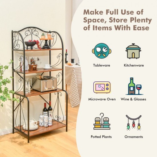 Honhorrs 4-Tier Open Kitchen Baker's Rack with X-Shaped Frame Brace for Appliances and Dinnerware