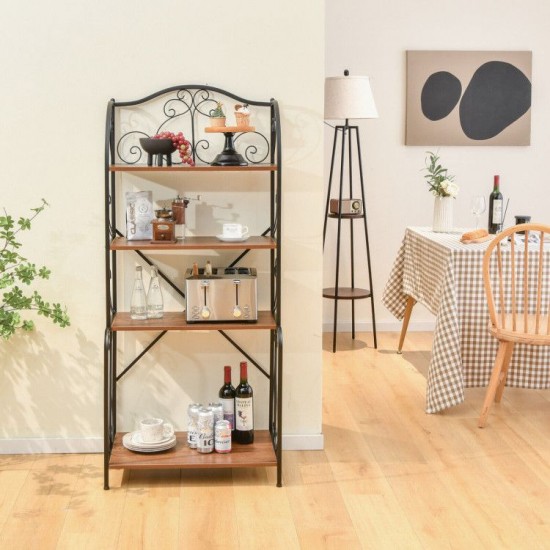 Honhorrs 4-Tier Open Kitchen Baker's Rack with X-Shaped Frame Brace for Appliances and Dinnerware