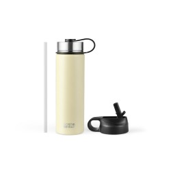 Honhorrs 22-Ounce Insulated Stainless Steel Bottle, Straw and Wide-Mouth Lids with a Carrying Handle