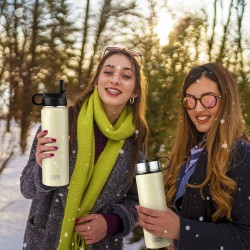 Honhorrs 22-Ounce Insulated Stainless Steel Bottle, Straw and Wide-Mouth Lids with a Carrying Handle