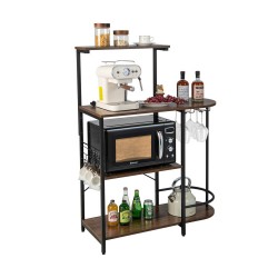XVX Four-Level Baker's Rack, Removable Upper Shelf with Six S-Hooks and Hanging Glass Storage