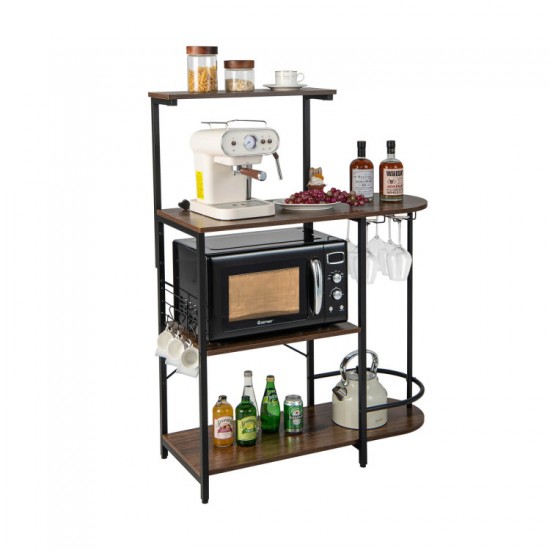 Honhorrs Four-Level Baker's Rack, Removable Upper Shelf with Six S-Hooks and Hanging Glass Storage