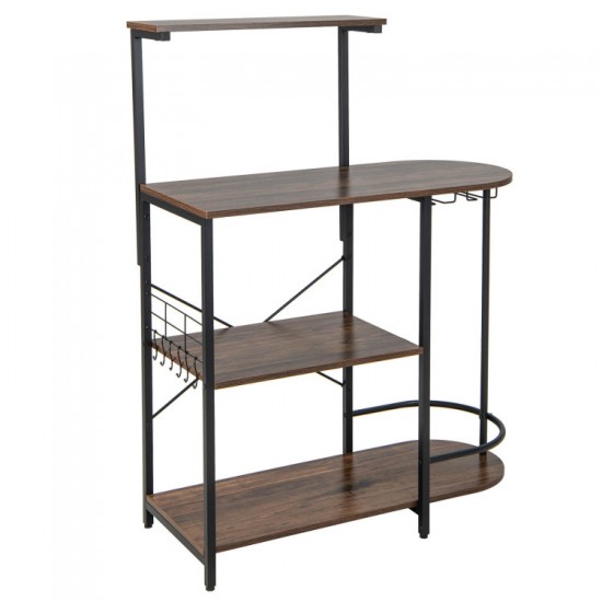 Honhorrs Four-Level Baker's Rack, Removable Upper Shelf with Six S-Hooks and Hanging Glass Storage