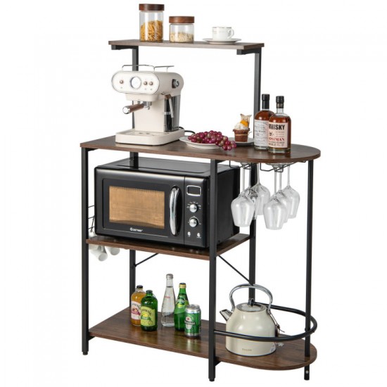 Honhorrs Four-Level Baker's Rack, Removable Upper Shelf with Six S-Hooks and Hanging Glass Storage