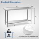 Honhorrs 24-by-60-Inch Stainless Prep Table, Adjustable Undershelf on Galvanized Legs with Foot Pads