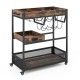 Honhorrs Three-Tier Serving Cart, Wine Rack and Two Stemware Holders with Braked Wheels and Handles