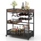 Honhorrs Three-Tier Serving Cart, Wine Rack and Two Stemware Holders with Braked Wheels and Handles