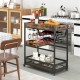 Honhorrs Three-Tier Serving Cart, Wine Rack and Two Stemware Holders with Braked Wheels and Handles