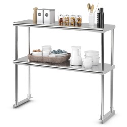 Honhorrs 36 x 12 Inch Two-Tier Stainless Steel Kitchen Overshelf with Adjustable Lower Shelf