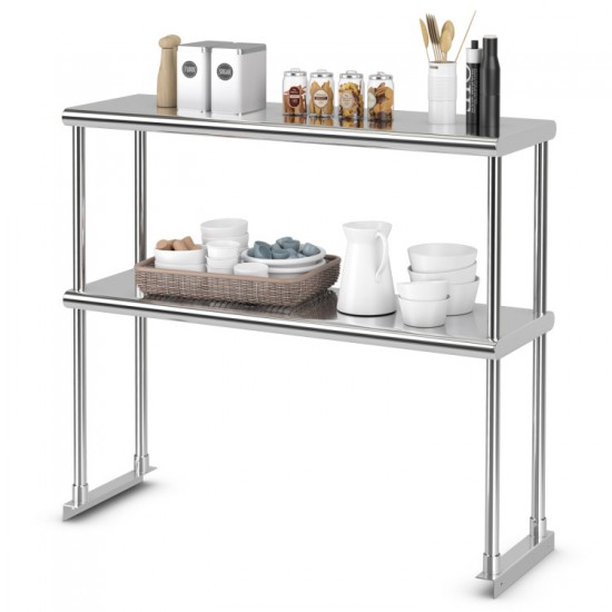 Honhorrs 36 x 12 Inch Two-Tier Stainless Steel Kitchen Overshelf with Adjustable Lower Shelf