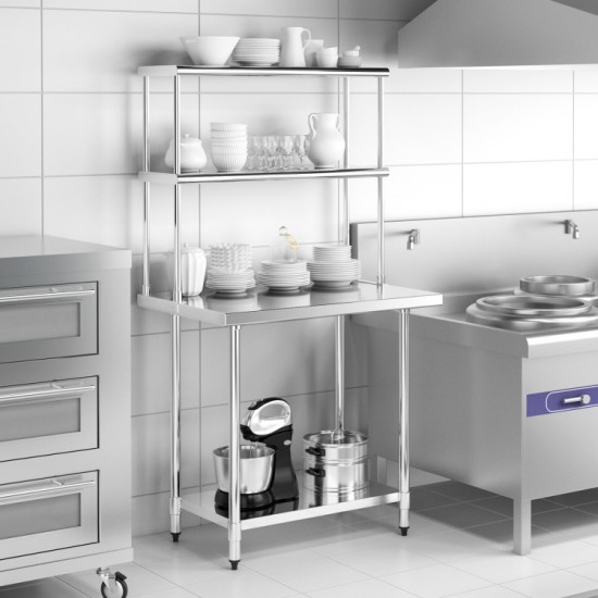 Honhorrs 36 x 12 Inch Two-Tier Stainless Steel Kitchen Overshelf with Adjustable Lower Shelf