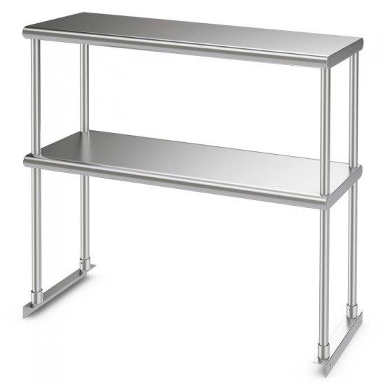 Honhorrs 36 x 12 Inch Two-Tier Stainless Steel Kitchen Overshelf with Adjustable Lower Shelf