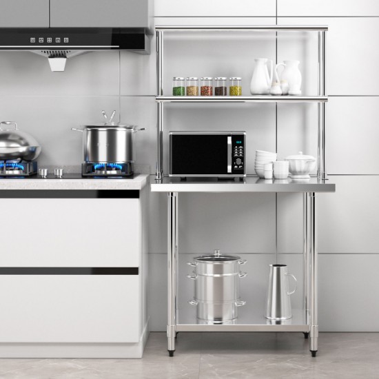 Honhorrs 36 x 12 Inch Two-Tier Stainless Steel Kitchen Overshelf with Adjustable Lower Shelf
