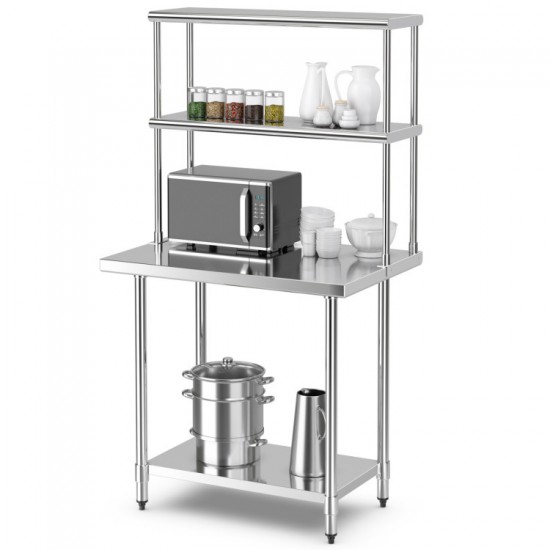 Honhorrs 36 x 12 Inch Two-Tier Stainless Steel Kitchen Overshelf with Adjustable Lower Shelf