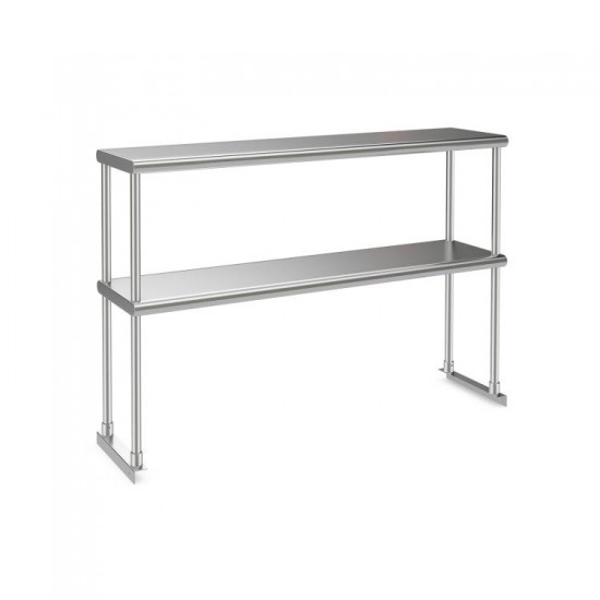 Honhorrs 48 x 12 Inch Two-Tier Stainless Steel Kitchen Overshelf with Adjustable Lower Shelf