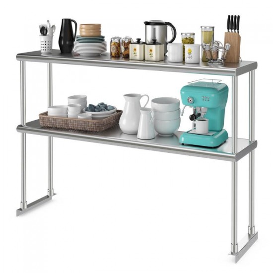Honhorrs 48 x 12 Inch Two-Tier Stainless Steel Kitchen Overshelf with Adjustable Lower Shelf
