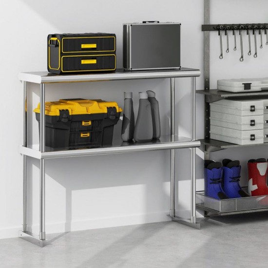 Honhorrs 48 x 12 Inch Two-Tier Stainless Steel Kitchen Overshelf with Adjustable Lower Shelf