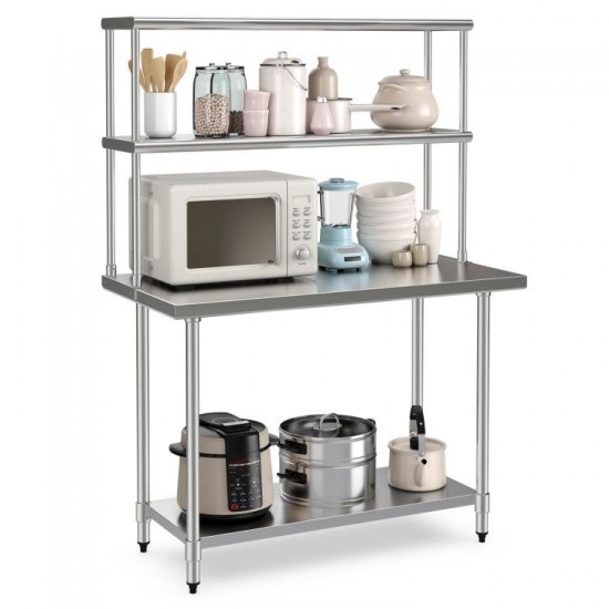 Honhorrs 48 x 12 Inch Two-Tier Stainless Steel Kitchen Overshelf with Adjustable Lower Shelf