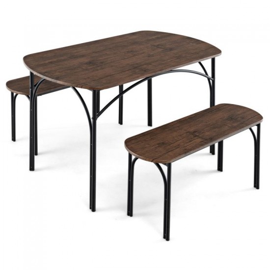 Honhorrs Three-Piece Dining Set for Four, Two Tuck-Under Benches and Veneered Table on Metal Frames