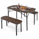 Honhorrs Three-Piece Dining Set for Four, Two Tuck-Under Benches and Veneered Table on Metal Frames