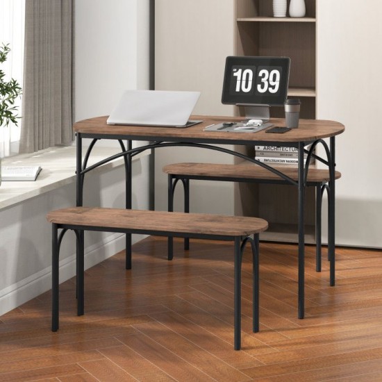 Honhorrs Three-Piece Dining Set for Four, Two Tuck-Under Benches and Veneered Table on Metal Frames