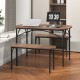 Honhorrs Three-Piece Dining Set for Four, Two Tuck-Under Benches and Veneered Table on Metal Frames