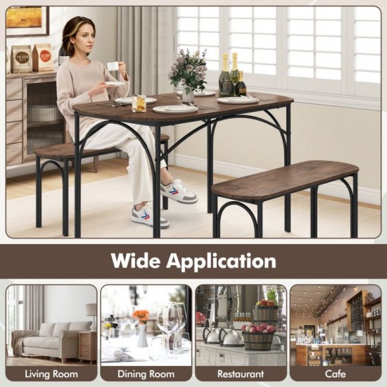 Honhorrs Three-Piece Dining Set for Four, Two Tuck-Under Benches and Veneered Table on Metal Frames