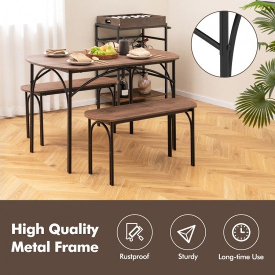 Honhorrs Three-Piece Dining Set for Four, Two Tuck-Under Benches and Veneered Table on Metal Frames
