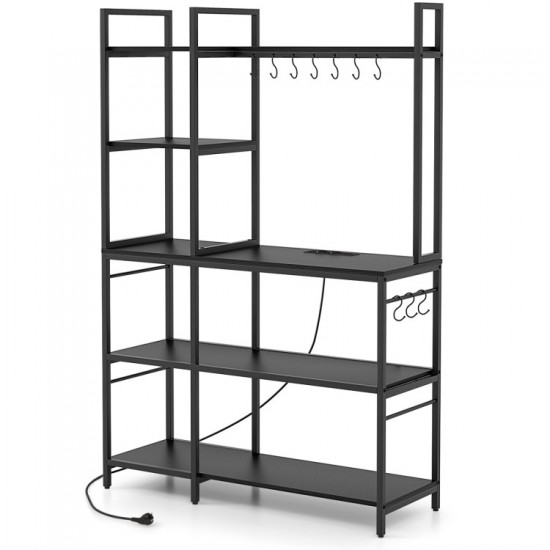 Honhorrs 5-Tier Kitchen Baker's Rack with Charging Station, 10 S-Hooks and Adjustable Foot Pads