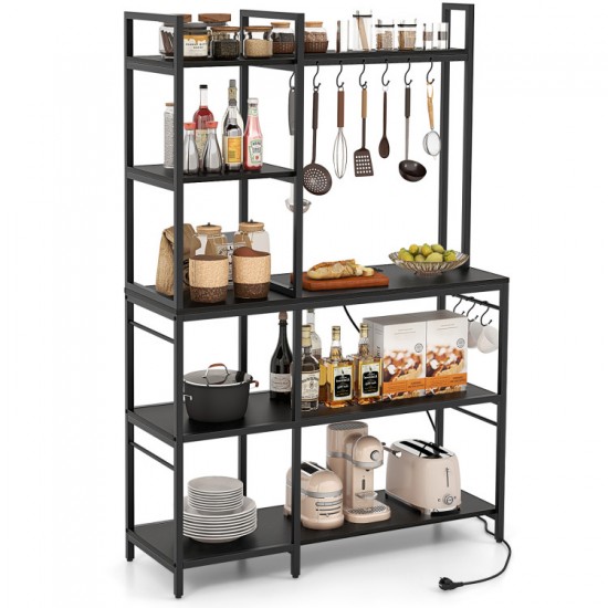 Honhorrs 5-Tier Kitchen Baker's Rack with Charging Station, 10 S-Hooks and Adjustable Foot Pads