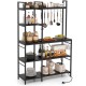 Honhorrs 5-Tier Kitchen Baker's Rack with Charging Station, 10 S-Hooks and Adjustable Foot Pads