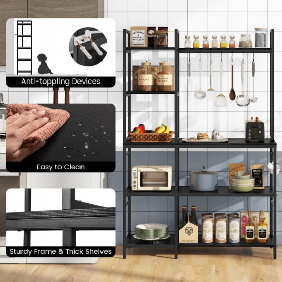 Honhorrs 5-Tier Kitchen Baker's Rack with Charging Station, 10 S-Hooks and Adjustable Foot Pads