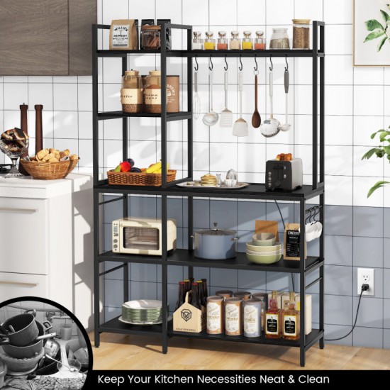 Honhorrs 5-Tier Kitchen Baker's Rack with Charging Station, 10 S-Hooks and Adjustable Foot Pads