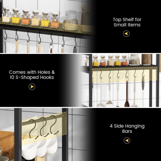 Honhorrs 5-Tier Kitchen Baker's Rack with Charging Station, 10 S-Hooks and Adjustable Foot Pads