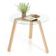 Honhorrs 36-Inch Round Glass Dining Table, Rubberwood Frame and Triangular Support for Four Seats