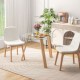 Honhorrs 36-Inch Round Glass Dining Table, Rubberwood Frame and Triangular Support for Four Seats