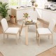 Honhorrs 36-Inch Round Glass Dining Table, Rubberwood Frame and Triangular Support for Four Seats