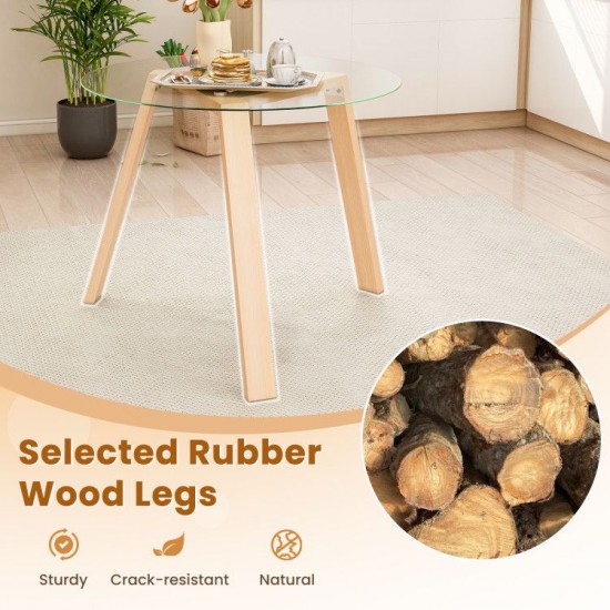 Honhorrs 36-Inch Round Glass Dining Table, Rubberwood Frame and Triangular Support for Four Seats