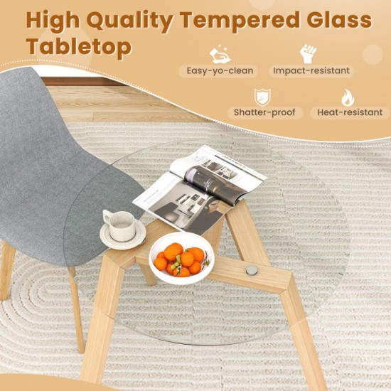 Honhorrs 36-Inch Round Glass Dining Table, Rubberwood Frame and Triangular Support for Four Seats
