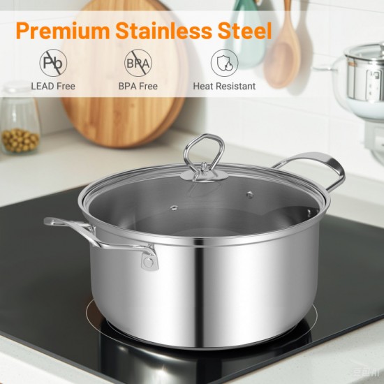 Honhorrs 12-Piece Stainless Steel Cookware Set with Aluminum-Core Bases and Tempered Glass Lids