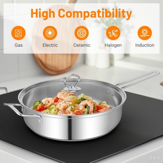 Honhorrs 12-Piece Stainless Steel Cookware Set with Aluminum-Core Bases and Tempered Glass Lids