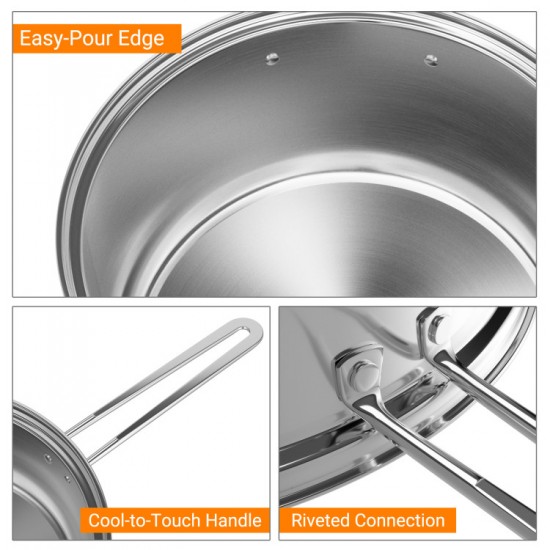 Honhorrs 12-Piece Stainless Steel Cookware Set with Aluminum-Core Bases and Tempered Glass Lids