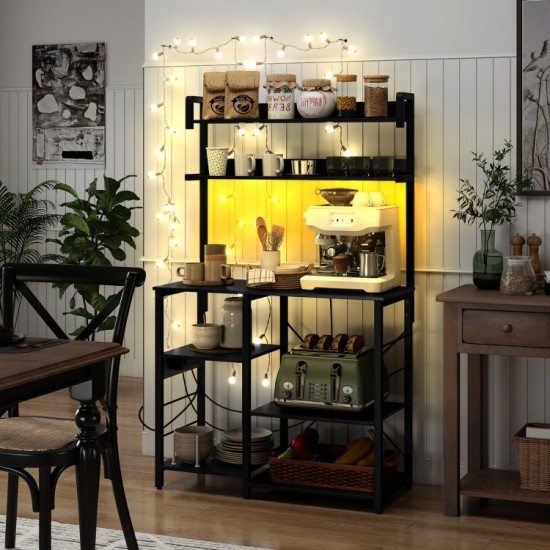 Honhorrs Five-Tier Kitchen Baker's Rack, RGB Shelf Lighting and AC, USB and USB-C Charging Station