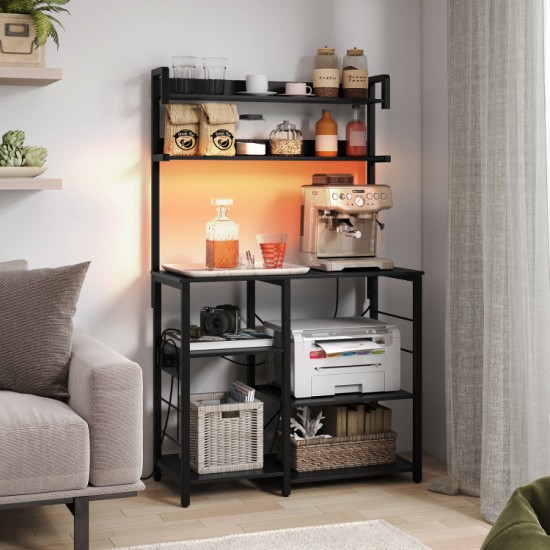 Honhorrs Five-Tier Kitchen Baker's Rack, RGB Shelf Lighting and AC, USB and USB-C Charging Station