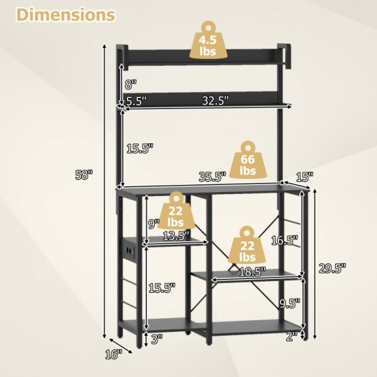 Honhorrs Five-Tier Kitchen Baker's Rack, RGB Shelf Lighting and AC, USB and USB-C Charging Station