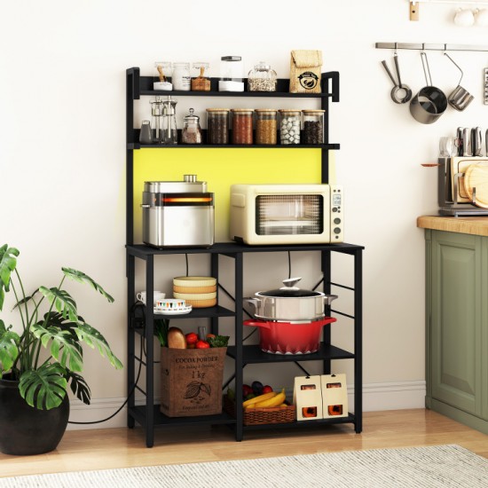 Honhorrs Five-Tier Kitchen Baker's Rack, RGB Shelf Lighting and AC, USB and USB-C Charging Station